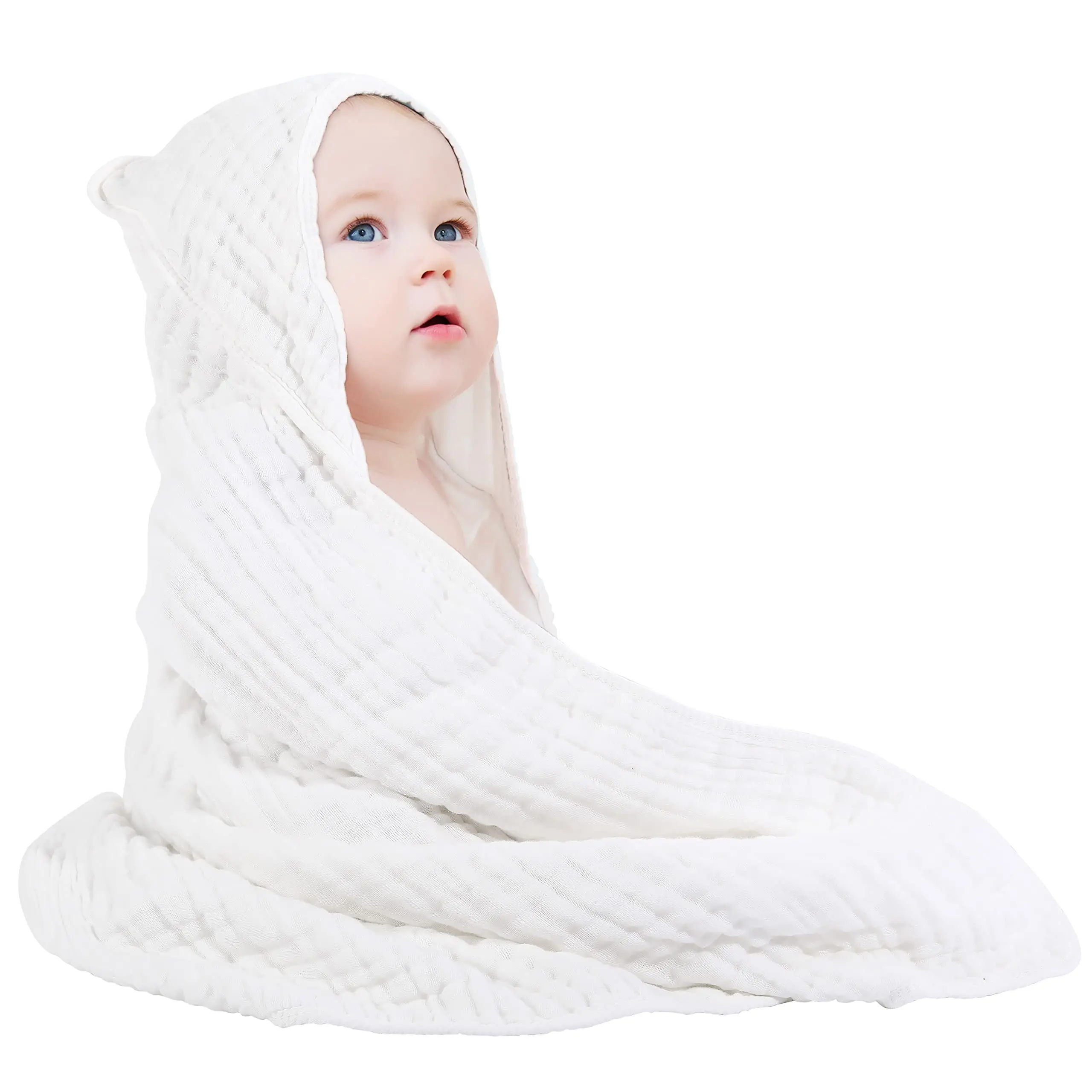 2pcs Baby Bath Hooded Towels 35*35inch Muslin Cotton Newborn Hooded Towel with Hood for Babies Infant Toddler and Kids