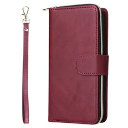 Zipper Wallet Case with 9 Card Slots and Flip Cover - Galaxy S26 FE (Wine red)