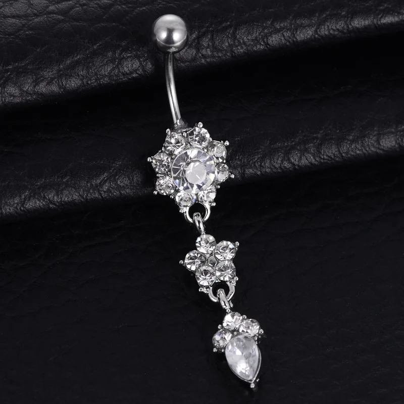 Piercing Jewelry Body Piercing Jewelry Body Jewelry Belly Button Piercings 1PC Fashion Crystal Navel Piercing Stainless Steel Flower Pendant Belly Button Rings Belly Piercing Women