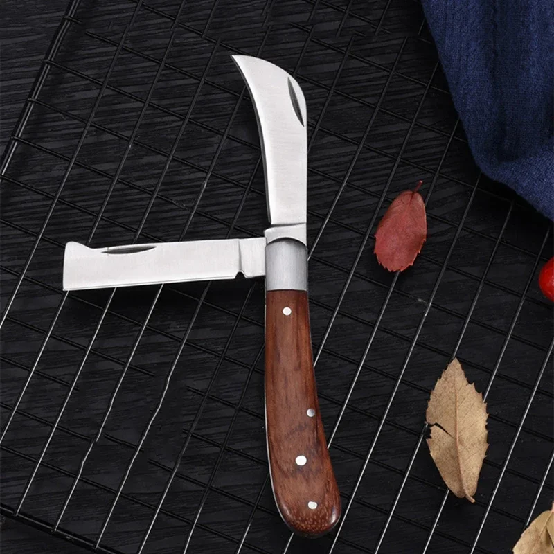 10cm Garden Grafting Knife Stainless Steel Mushroom Electrician Folding Pocket Knife EDC Hand Tool Wooden Handle Camping Gadgets folding grafting knife garden tools grafting knife