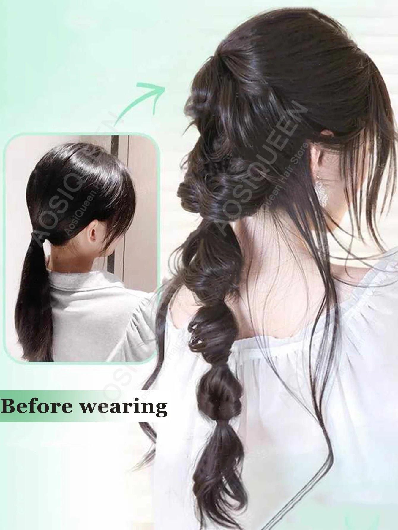 1개 18인치 포니테일 가발 여성용 버블 브레이드 내추럴 염색 트위스트 브레이드 클로 클립 포니테일 랜턴 브레이드 내추럴 패션