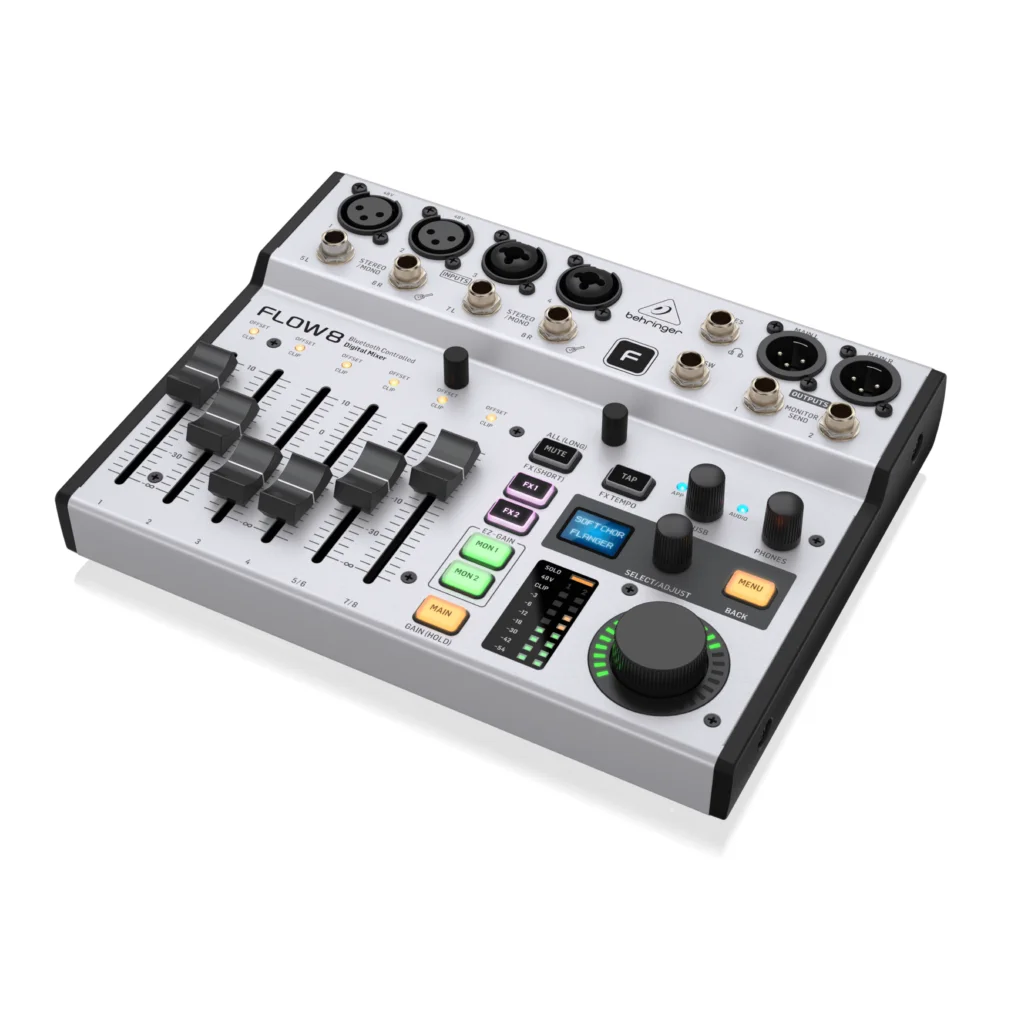 BEHRINGER-flow8 8 입력 디지털 믹서, 블루투스 오디오 및 앱 제어 내장 10x2 채널 USB 컴퓨터 오디오 인터페이스