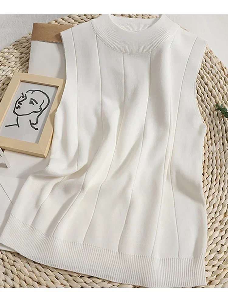 Women Knitted Tank Tops Female Thin Basic Casual Tank Tops O-neck Elegant Tees Sleeveless For Women Spring Summer
