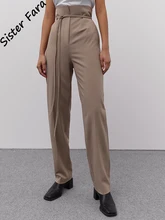

Sister Fara New Straight Lace Up Suit Pants Women Spring High Waist Wide Leg Pants Autumn Female All-match Full Length Trousers