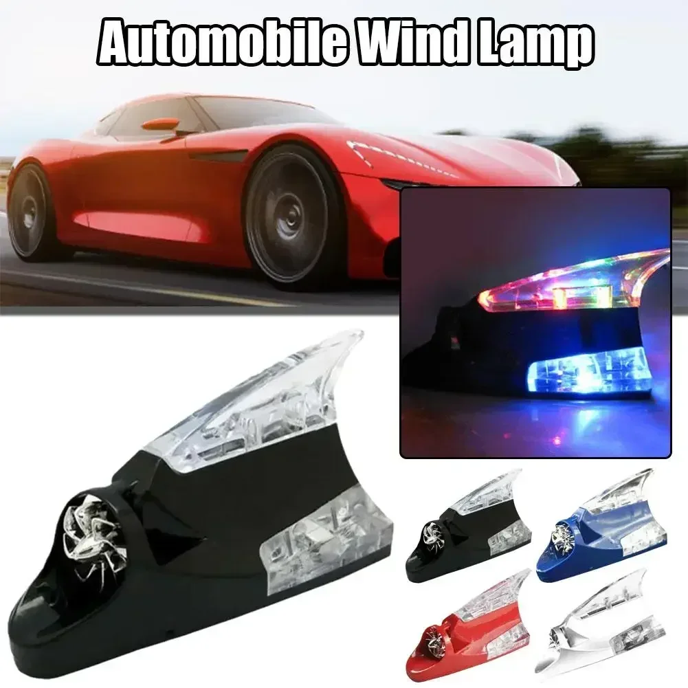 LED Shark Fin Car Antenna with Wind-Powered Colorful Flashing Light - Waterproof Auto Roof Decor Accessory
