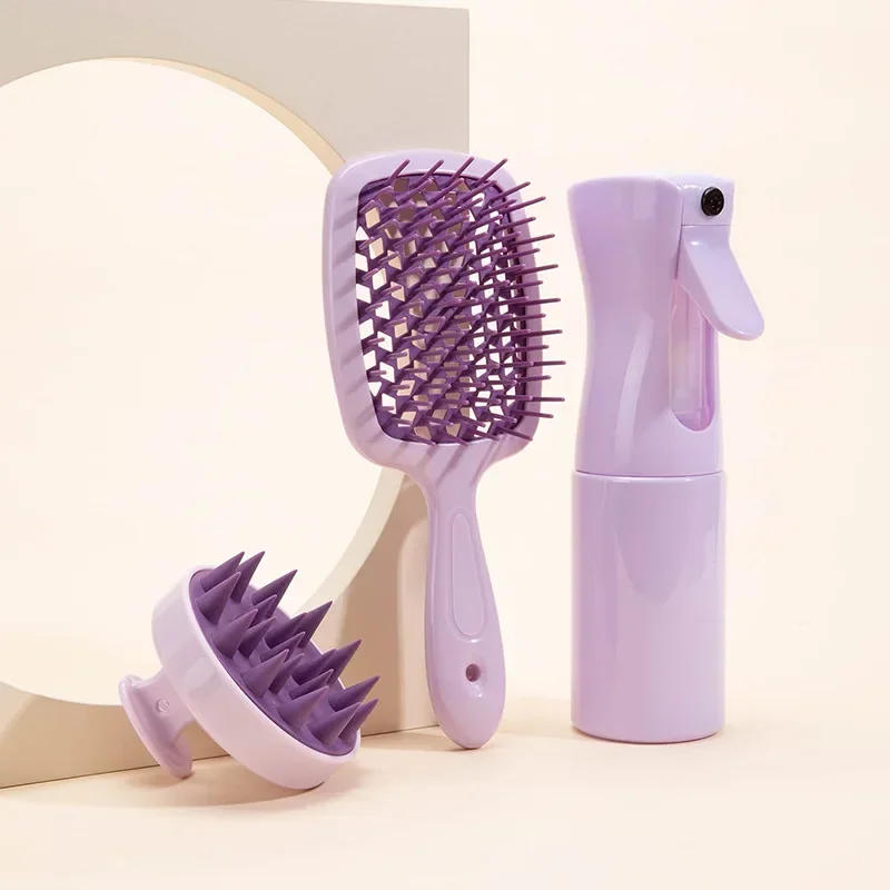Hollow Comb Set With Spray Bottle 200ml Hair Care Product Set Silicone Shampoo Head Scalp Massage Brush Kids Combs 3pcs/set