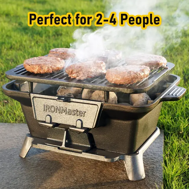 Portable Hibachi Grill, Cast Iron, Charcoal Outdoor Grill with Air Control & Coal Door, Japanese Yakitori Style, 2 Height Settin 3