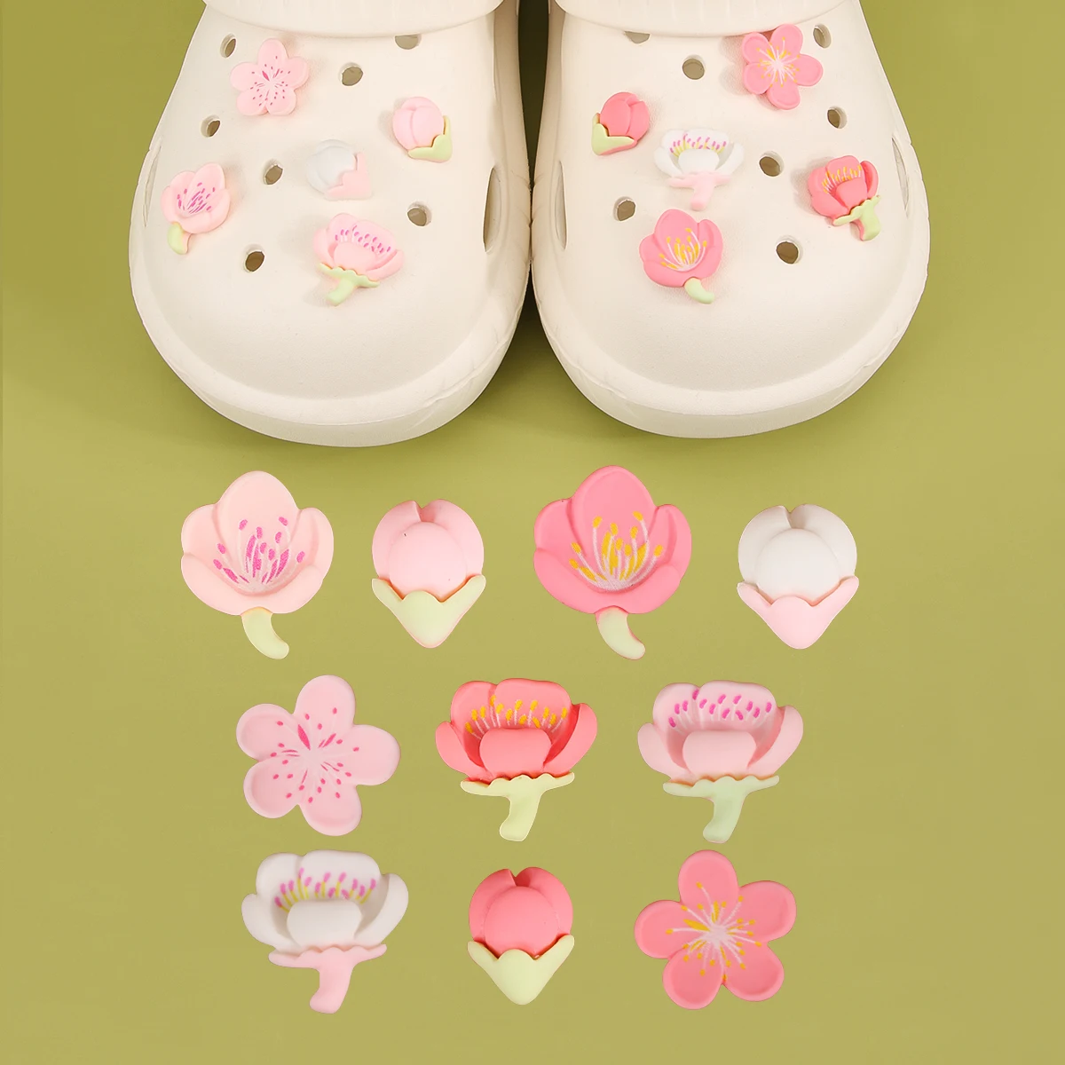 10 Stück romantische Kirschblüten-Schuhanhänger für Crocs, DIY, Allgleiches, abnehmbare Schuhe, Schnalle, Dekoration, Zubehör, Geschenke – Detail 3