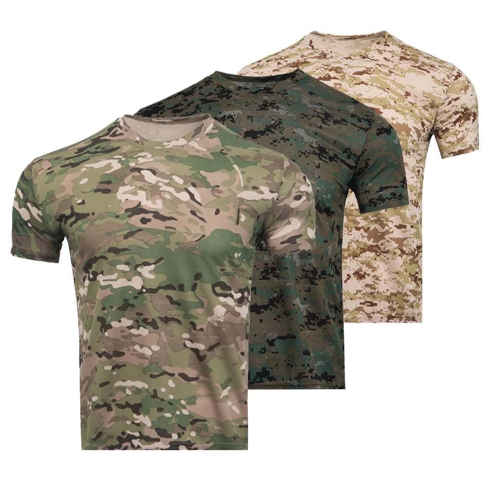 

Outdoor Running Mesh Camouflage t Shirt Short Sleeve Breathable Sports Workout Hiking Quick Drying Military Cs Training Bottoms