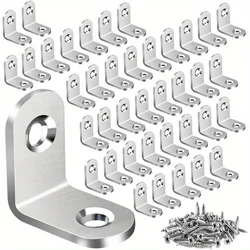 40pcs Stainless Steel Right Angle L Brackets for Furniture and Shelving with Screws (Silvery)