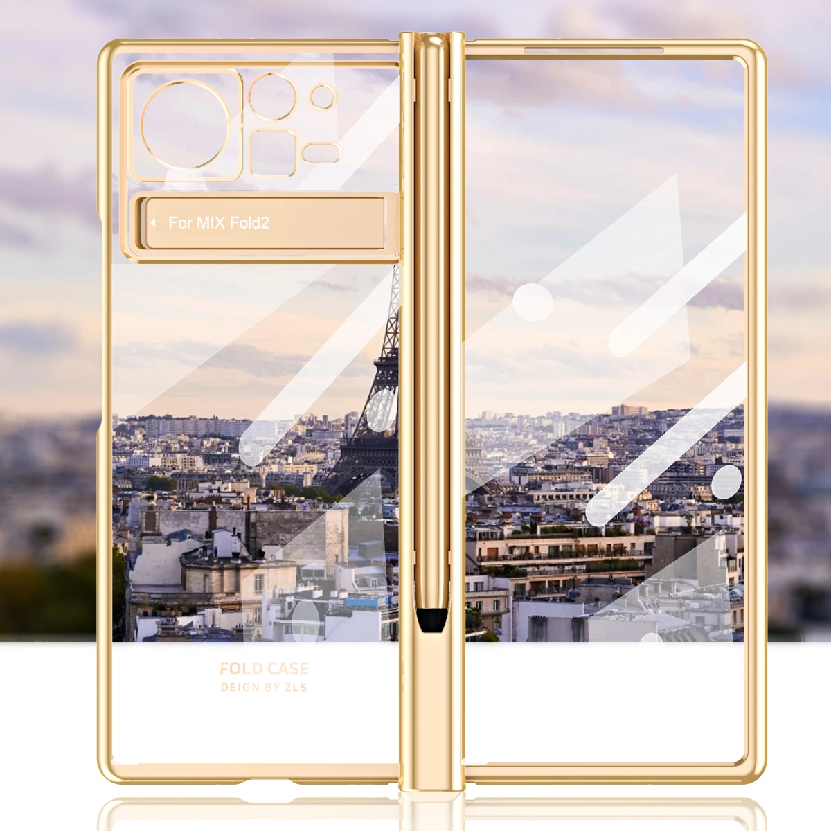 

Luxury Transparent Hinged Folding Case For Xiaomi Mix Fold 2 Light Electroplated Hard Case With Hidden Bracket ,Capacitance Pen