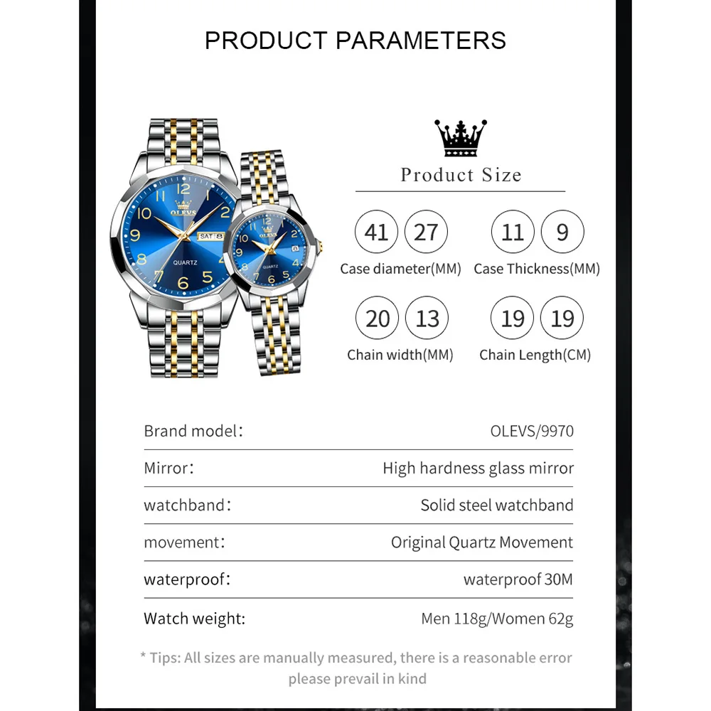 OLEVS 9970 Couple Quartz Watch For Men Women Luxury Number Dial Rhombus Mirror Hand Clock Stainless Steel Original Dress Watches