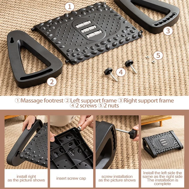 Massage footrest Adjustable Footrest Office Durable Tilting Footstool Relieve Leg Massage Surface Load Capacity Home Ergonomic