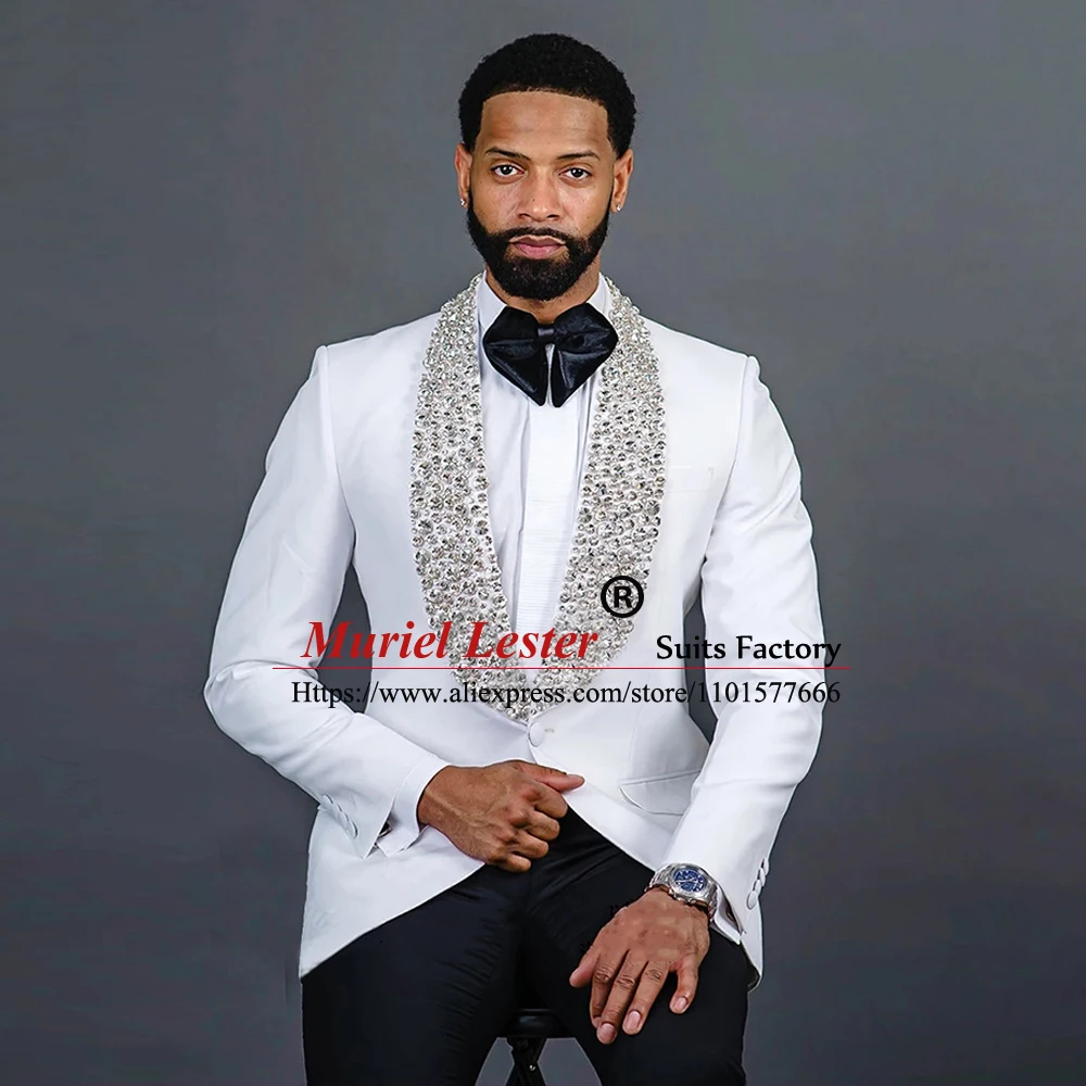 

Роскошные мужские свадебные костюмы, блейзер с кристаллами и бусинами, официальный смокинг для жениха, облегающий мужской блейзер для выпускного вечера, модная деловая одежда из 2 предметов