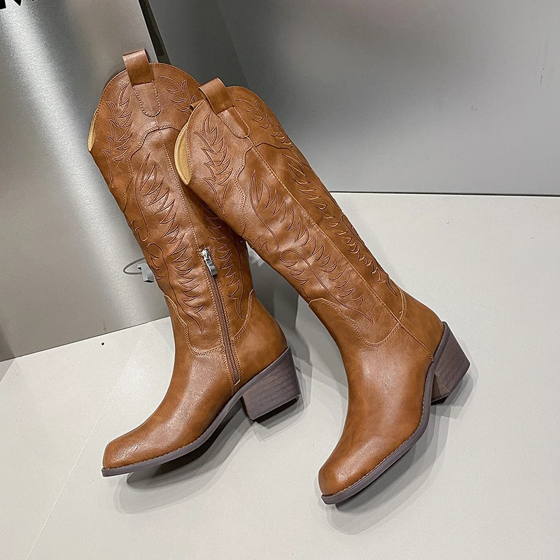 Winter Knee High Chelsea Boots Women Mid Heels Shoes 2023 New Luxury