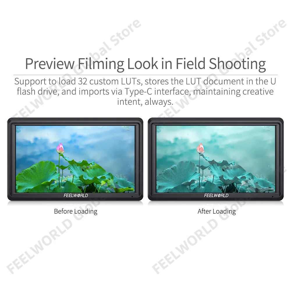 6 Inch DSLR Camera Monitor FEELWORLD FW568 V3 with Waveform LUTs Small Full HD 1920x1080 IPS 4K HDMI Type-C DC Output Tilt Arm portable monitor,dslr field monitor