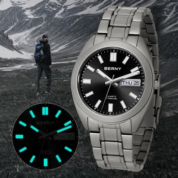 BERNY 남성용 티타늄 시계, 초발광 사파이어, 10AMT 방수, 스포츠 필드 쿼츠 시계, 38mm 라이트 무게추 손목시계