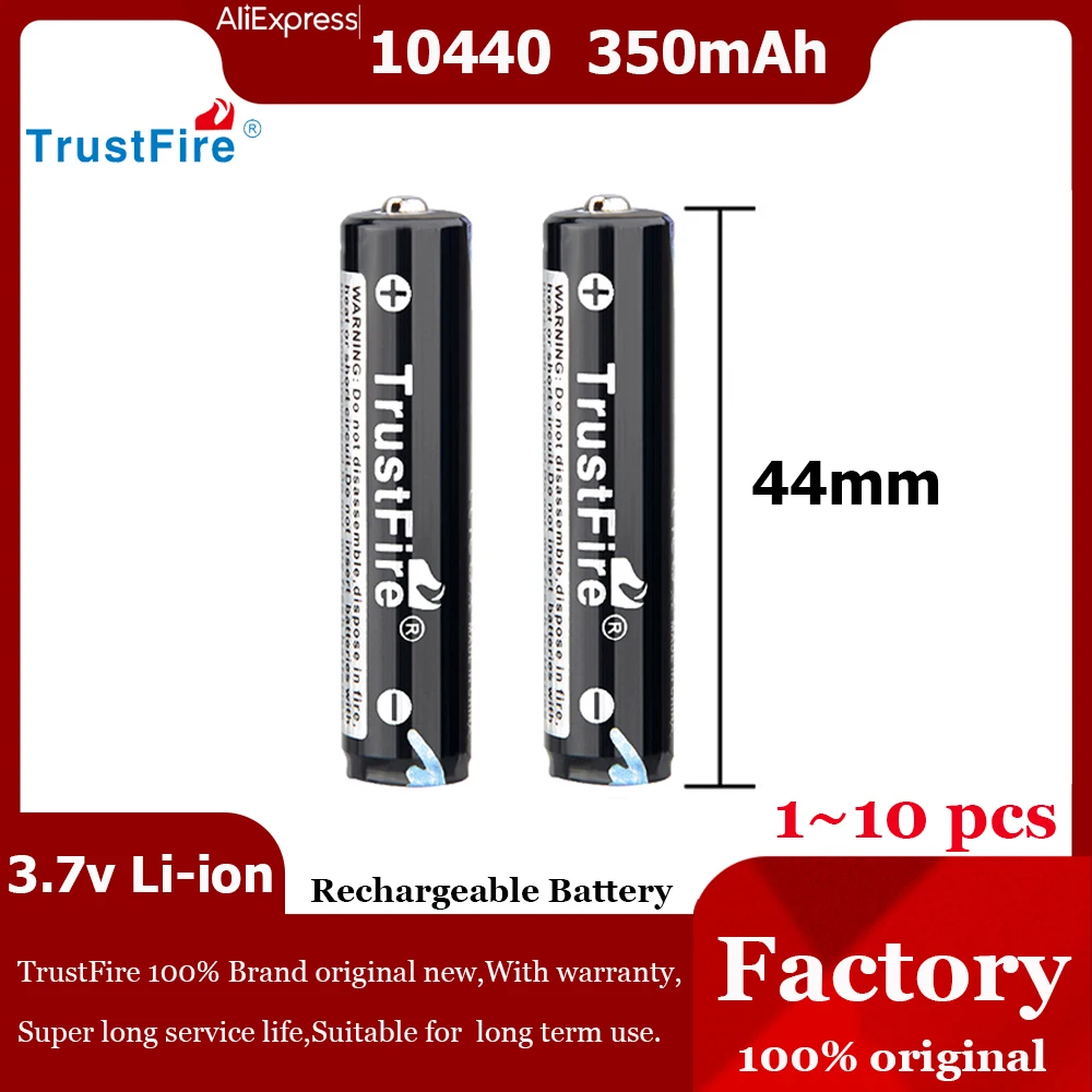 

Trustfire 10440 AAA Li Ion Battery 3.7V 350Mah Rechargeable Lithium Batteries Cell High 44MM For Flashlight Toy Calculator Radio