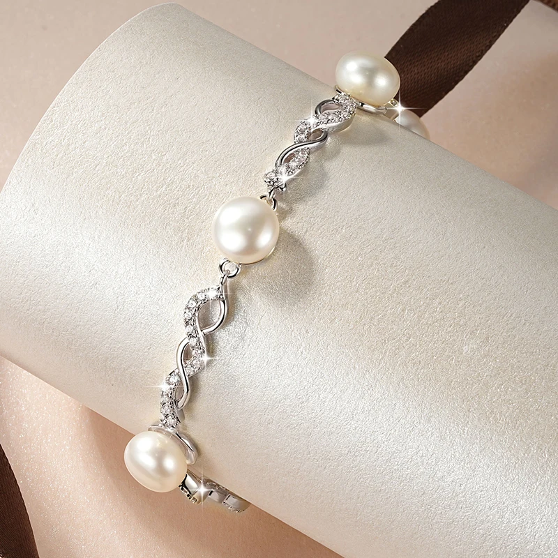 OXTAO 14K Gold gefülltes 8mm barockes Armband mit natürlichen Süßwasserperlen für Frauen und Mädchen, verstellbares Armband, Hochzeitsschmuck, Geschenk – Detail 9