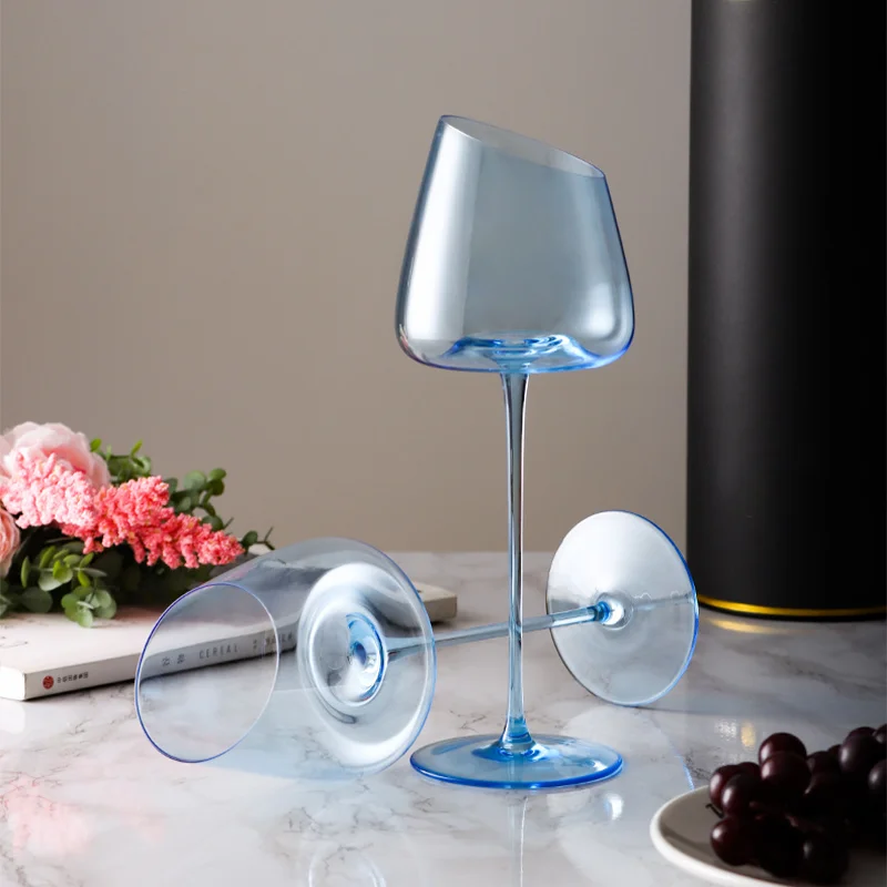 French Flamingo Red Wine Glasses Set Crystal Glass Goblet Creative Inclined Mouth Concave Bottom Champagne Wine Cup Glass Drinkware