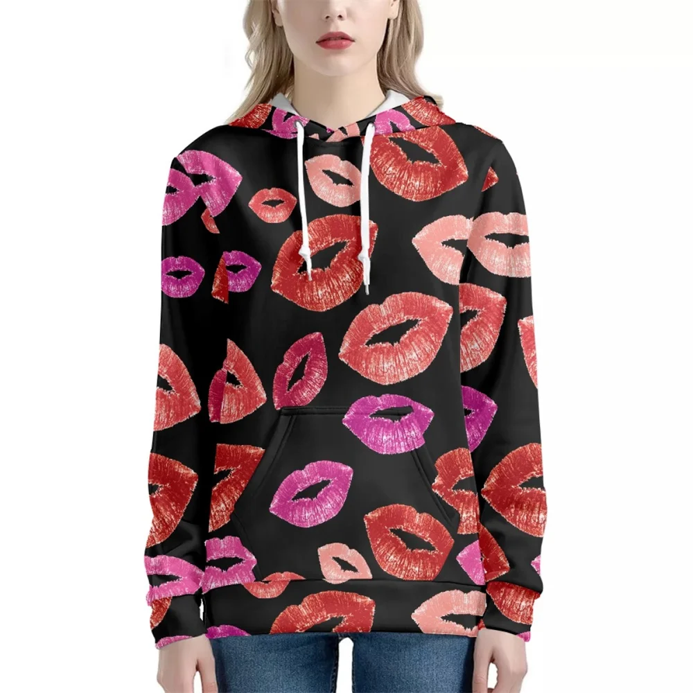 

CUSTOM Cartoon Lips Print Hoodies Women Hooded Autumn Sweatshirts Harajuku Cute Kawaii Tops Pullover Streetwear Couple