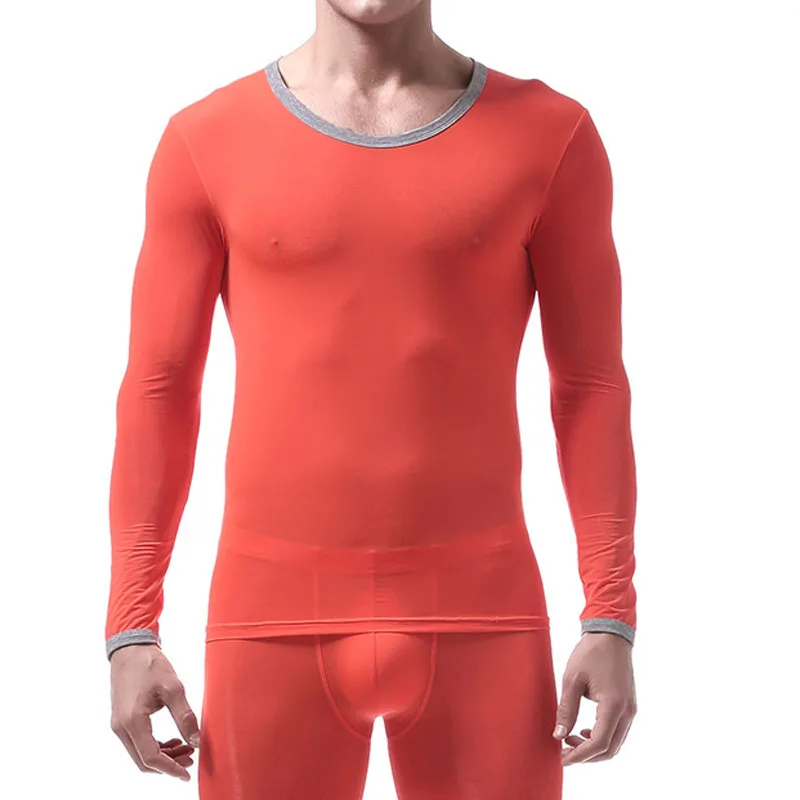 Winter Long Sleeve Men Thermal Underwear Undershirt Transparent Thin Long Johns Tops T Shirt Comfortable O Neck Tops Tee