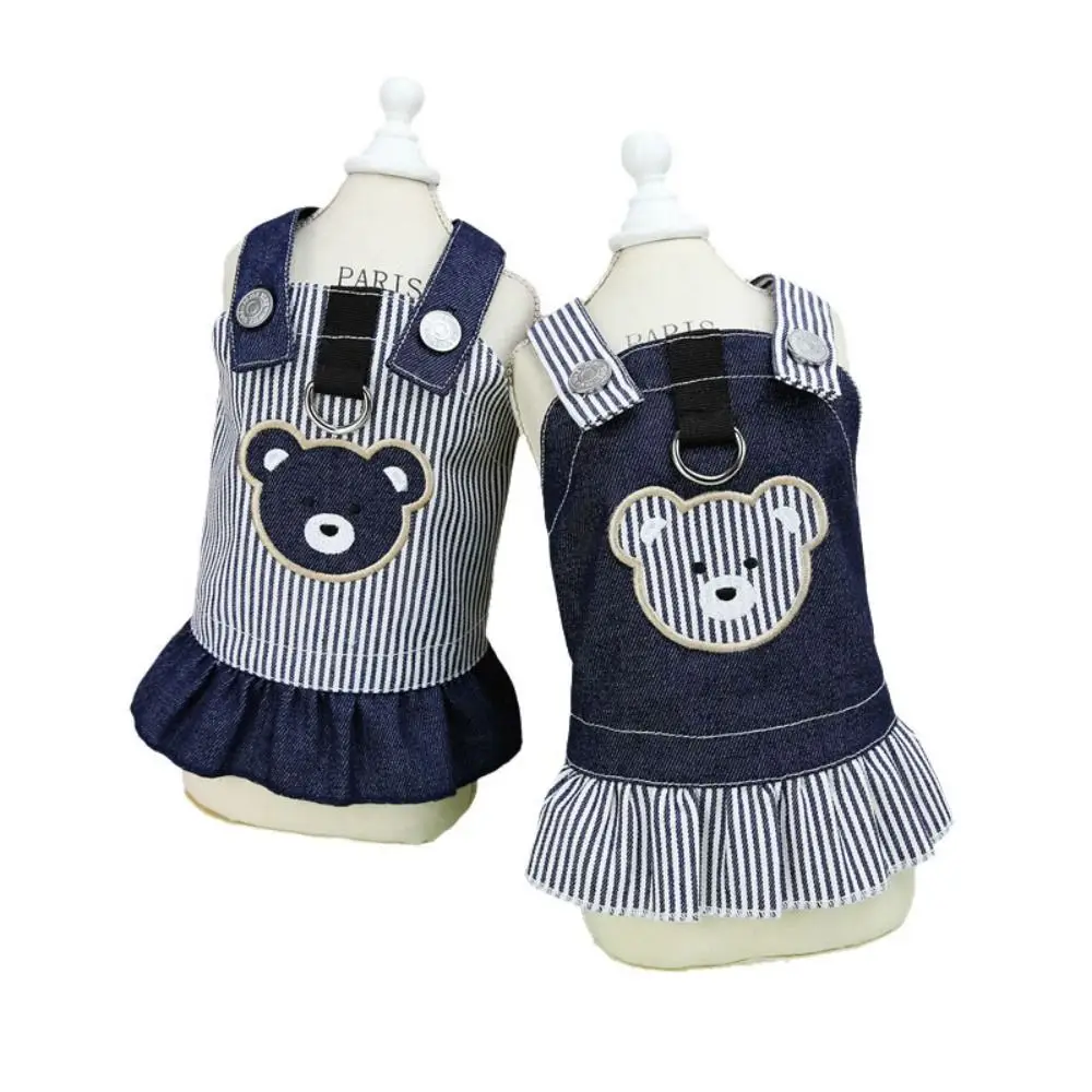 Cat Apparel Cute Pet Strap Denim Skirt Breathable Soft Pet Bear Stripe Dress Thin Design Pet Chest Strap Summer