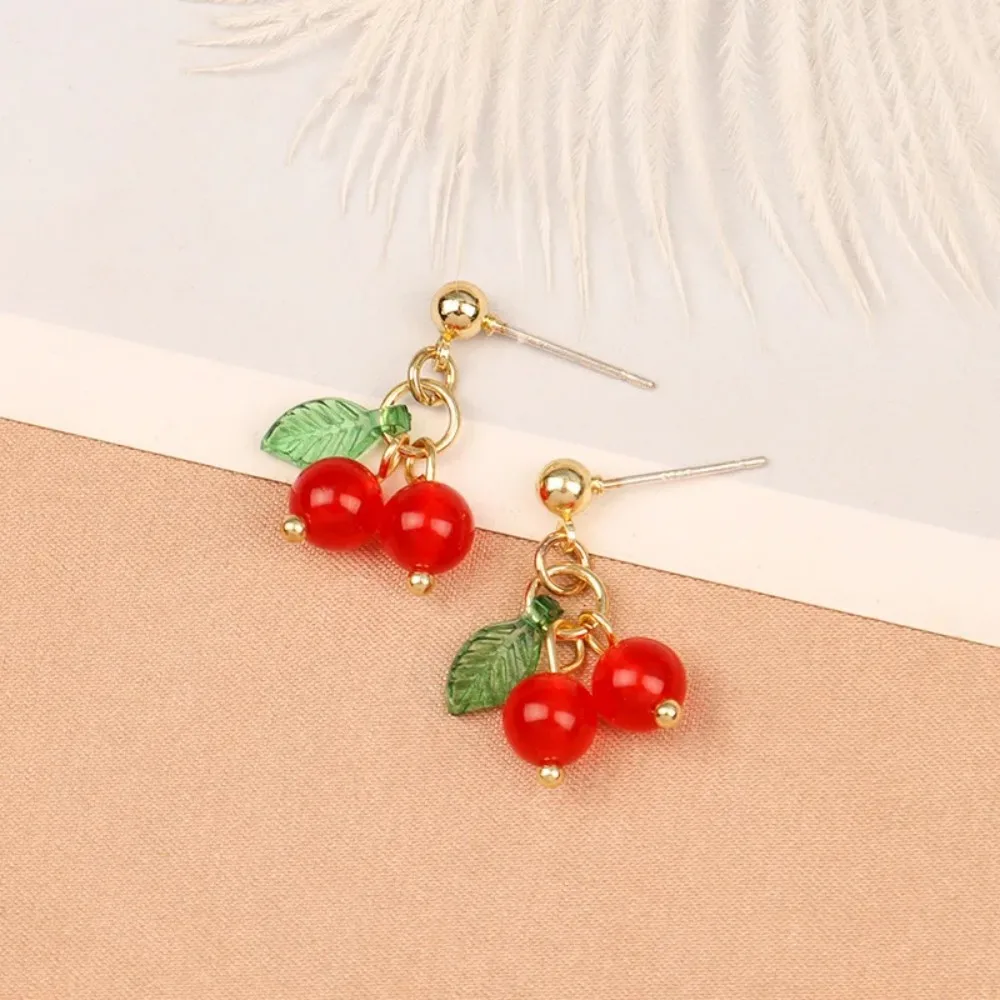 Minimalist Cherry Stainless Steel Piercing Stud Earrings for Women Charm Cute Fruit Acrylic Jewelry Valentine's Day Gift 4