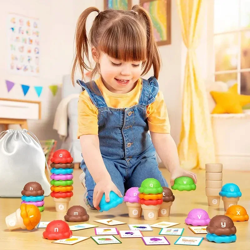 Number Matching Game Ice Cream Stack Game Montessori Parish Sensory Color Cognitive Counting Learning Educational Toys Gift