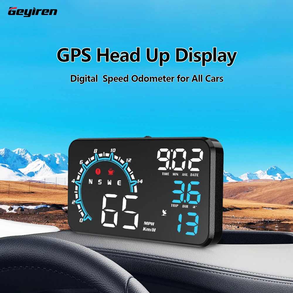 

Geyiren G11 Car HUD Head Up Display GPS Speedometer Smart Digital Odometer MPH KM/H Plug and Play Auto Accessories Fit All Cars