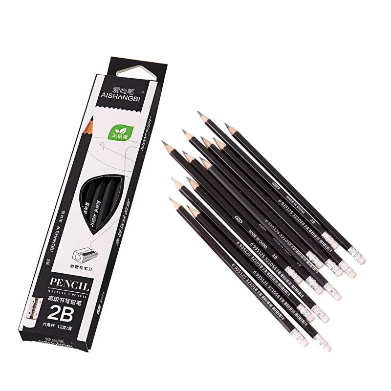 12pcs/set Professional Pencils 2B Wooden Graphite Lead Core Art Sketch Drawing Pen Office Students School Supplies Stationery |