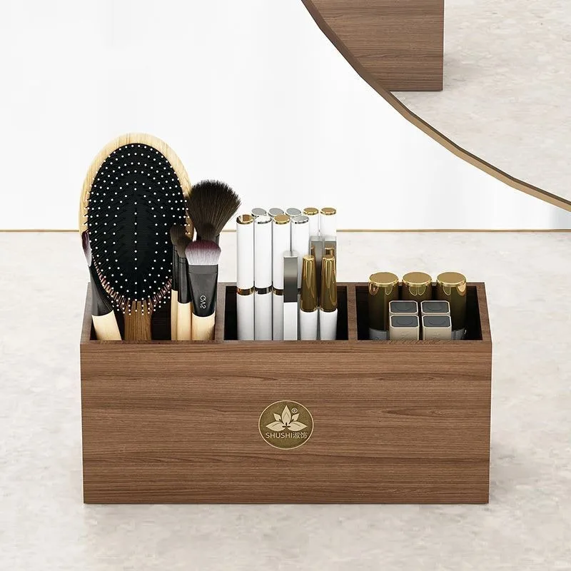 

2024 Square Makeup Brush Storage Bucket Wooden Stationery Pen Holder Household Desktop Simple Large Capacity Storage Box LF724