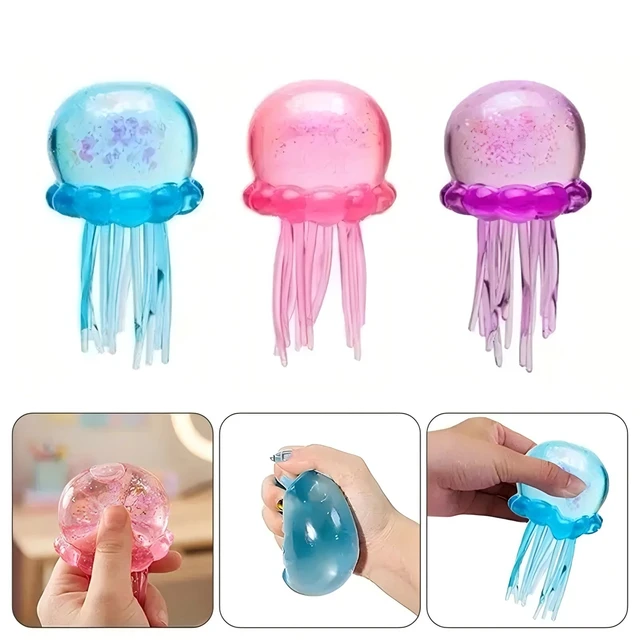 Nee Doh Jellyfish & Cube Squish Toy, Squeeze Stress Relief Toy, Sensory NeeDoh for Kids & Adults