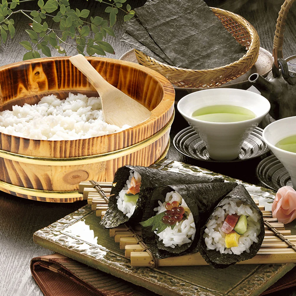 Wooden Food Container Rice Sushi Wooden Bowl Bucket Tub Oke Hangiri Mixing Wood Box Japanese Steamer Barrel Serving Food Container Round Tray Hanging