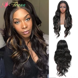 Highlight Blonde Synthetic Lace Front Wigs for Black Women Long Body Wave Middle Part Lace Wig Heat Resistant Fiber X-TRESS