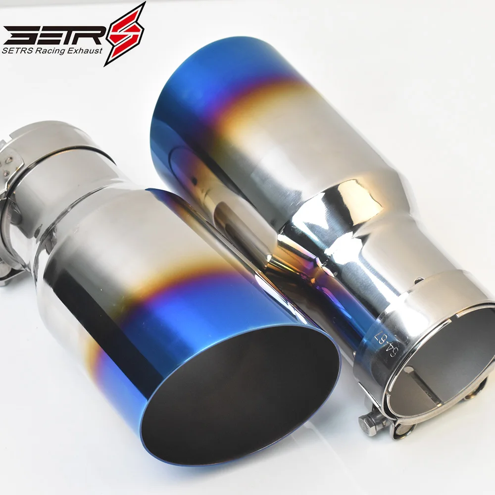 1Pc Universal Brunt Blue Stainless Steel Slahed Cut Flange Exhaust Pipe Curly Muffler Tip For E90