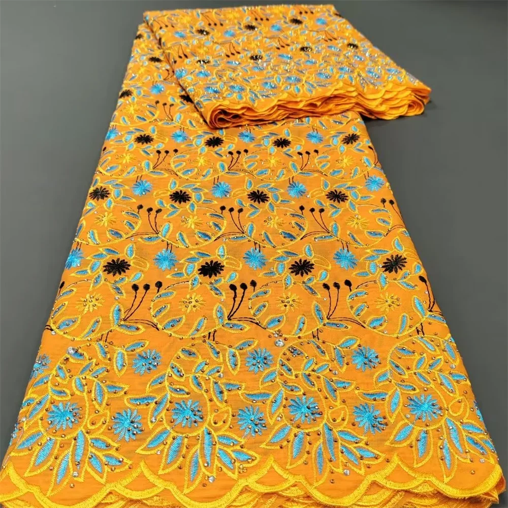 

African Dry Lace Fabric for Sewing, Popular Cotton Fabric, Swiss Embroidery, High Quality, 5 Yards