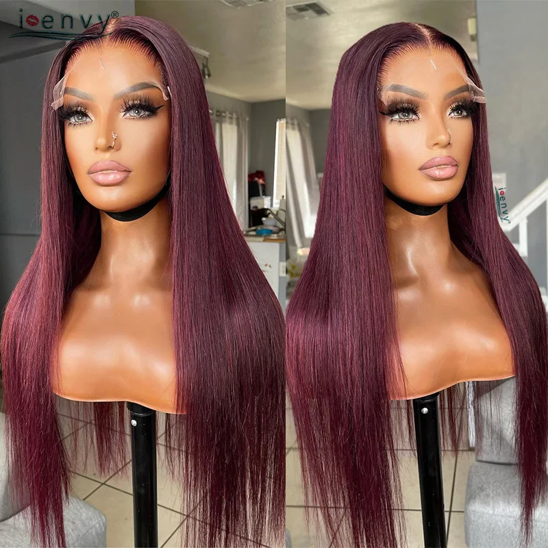 레드 레이스 프론트 인모 가발 스트레이트 13x4 13x6 컬러 레이스 프론트 가발 버건디 레미 99J 체리 레드 레이스 프론트 가발 프리플럭드