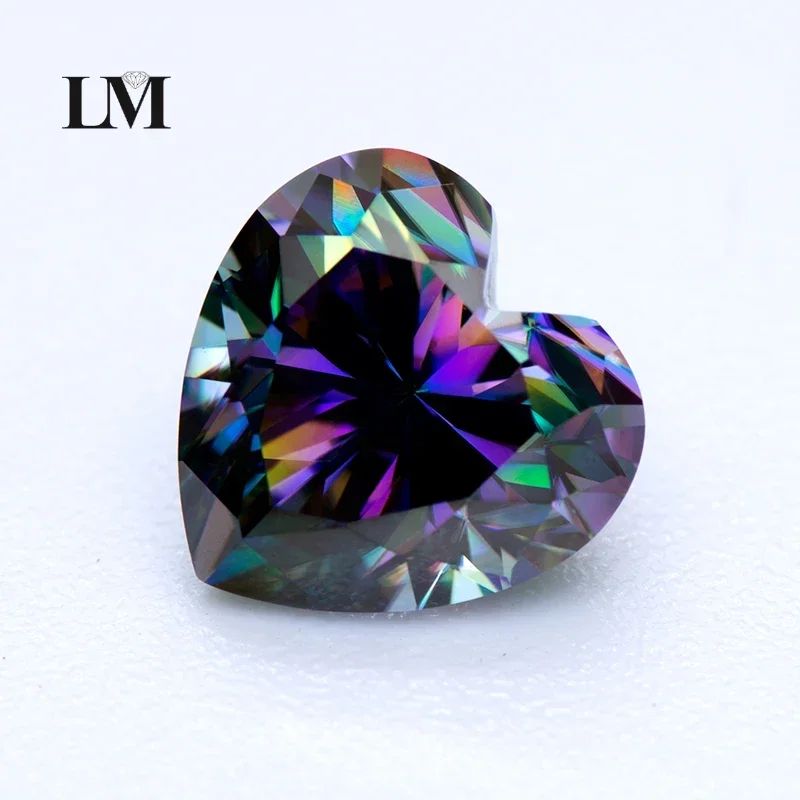 

Moissanite Stone Heart Cut Rainbow Green Color Lab Created Diamond Gemstones For Jewelry Making Materials With GRA Certificate