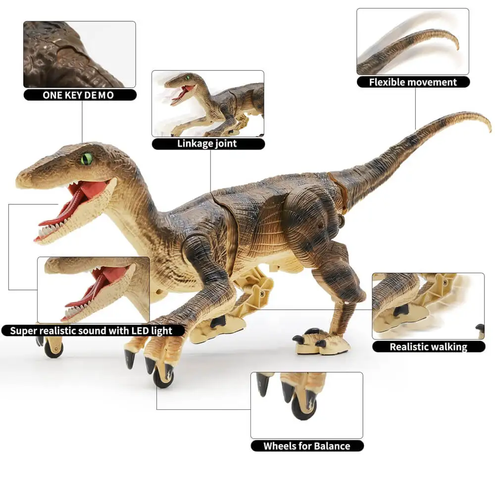 Remote Control Dinosaur Toys Kids RC Electric Walking Jurassic Dinosaur Simulation Velociraptor Toy With LED Light And Roaring 3