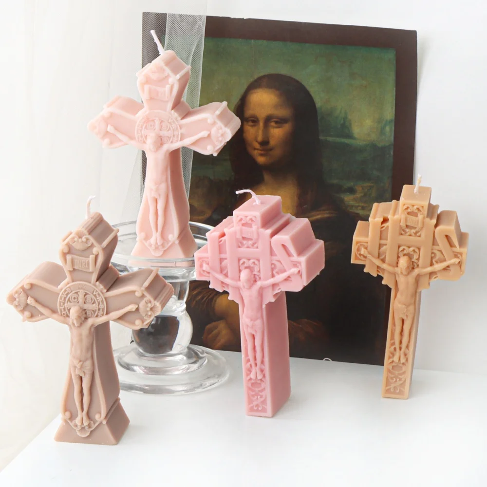 Silicone Mold Silicone Candle Mold Aromatherapy Candle Mold Silicone Candle Molds Candle Mold Cross Jesus Silicone Candle Mold DIY Religious Theme Crucifixion Jesus Portraits Aroma Soap Statue Handmade Tool Christian Decor