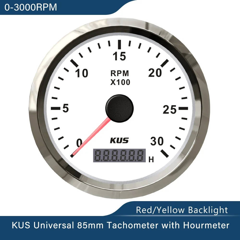 キノクニ ： タコ 8.000rpm オートメーター タコ Geloo 85mm マリンタコメーター ゲージ 防水 ボート RPM ユニバーサル マリンタコメーター ゲージ 船外防水 85mm 0-8000 RPM レッドバックライト アワーメーター ボート 車