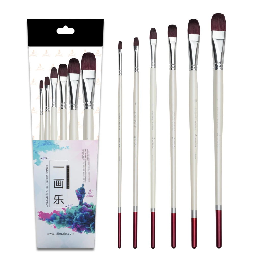 Eval Raccoon Hair Paint Brush Set 6PCS Birch Handle Artist Brushes for Canvas Painting Acrylic Oil Gouache Paint Supplies