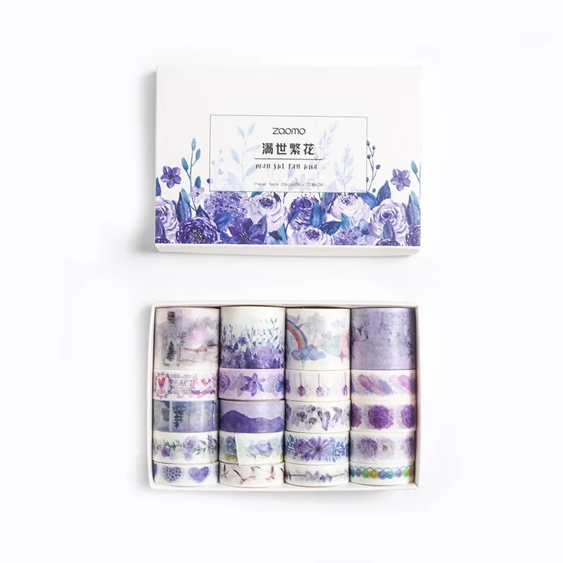 귀여운 기본 색상 와시 테이프 상자 포장 스크랩북 DIY 마스킹 테이프, 학교 문구, 소녀 하트 저널 용품, 20 개/세트