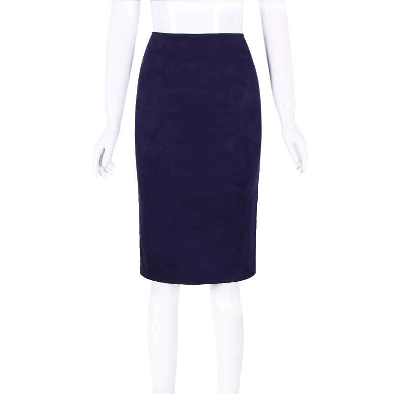 Autumn Winter High Waist Bodycon Vintage Suede Split Thick Stretchy Skirts Women Skirts Suede Solid Color Pencil Skirt Female