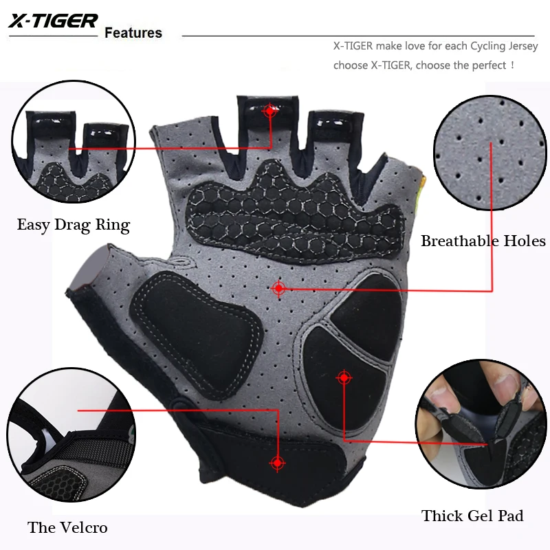 X-TIGER Sports Cycling Gloves Half Finger Women MTB Bike Gloves Running Fitness Gym Riding Motorcycle Bicycle Gloves 3