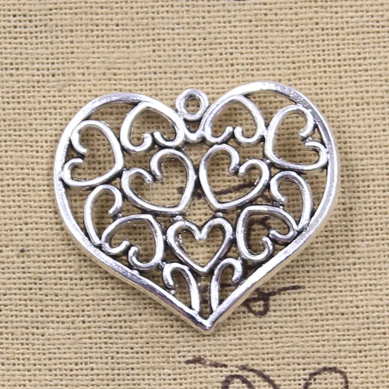 8 stücke Charms Hohl Herz 31x36mm Antike Silber Farbe Anhänger DIY Handwerk, Die Entdeckungen Handmade Tibetischen Schmuck