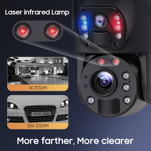 4K Dual Screen WiFi PTZ Security Protection Solar Camera 8MP 50X Optical Zoom Outdoor Surveillance Wireless 4G SIM CCTV IP Cam 3
