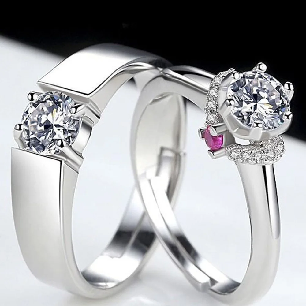 Couples Rings 2Pcs/Pair Copper Plated Platinum Resizeable Engagement Ring For Men Women