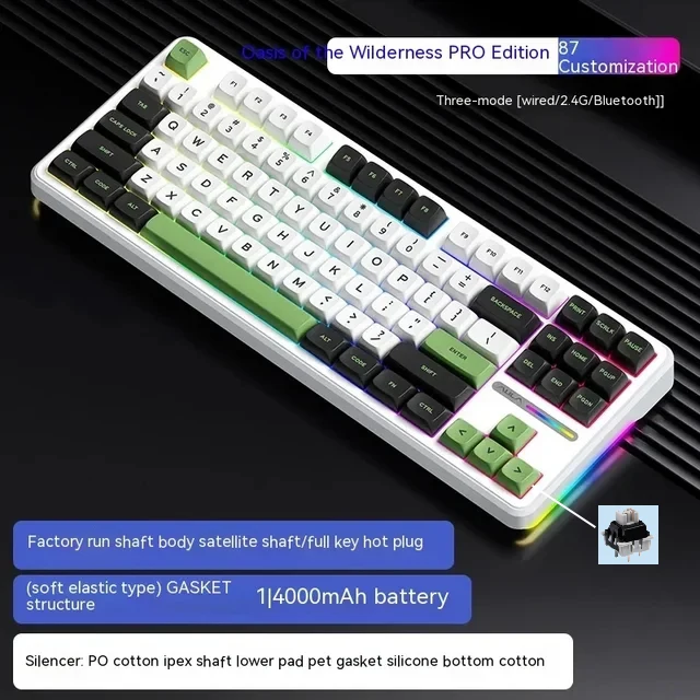 AULA F87Pro Mechanical Keyboard 2.4g/Usb/Bluetooth Tri Mode Wireless 87 Key 5 Layer Silencing Filling Suitable For Gaming+Typing 7